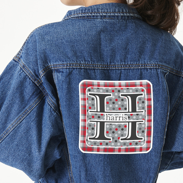 Custom Red & Gray Dots and Plaid Large Custom Shape Patch - 2XL (Personalized)