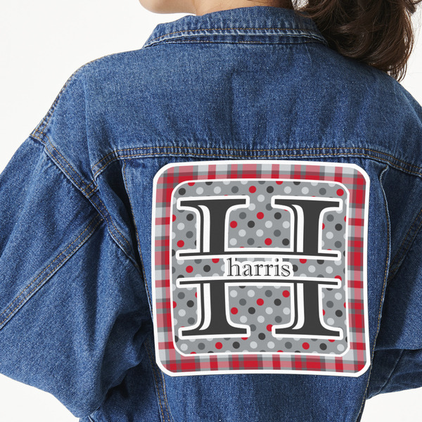Custom Red & Gray Dots and Plaid Twill Iron On Patch - Custom Shape - 3XL (Personalized)