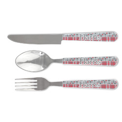 Red & Gray Dots and Plaid Cutlery Set (Personalized)