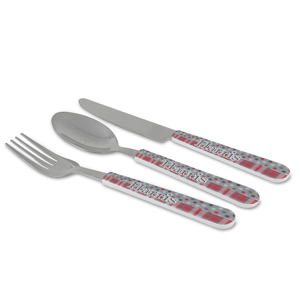 Red & Gray Dots and Plaid Cutlery Set - MAIN