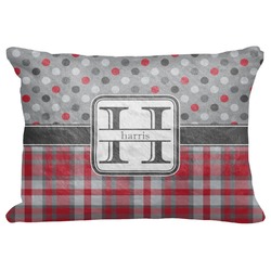 Red & Gray Dots and Plaid Decorative Baby Pillowcase - 16"x12" (Personalized)