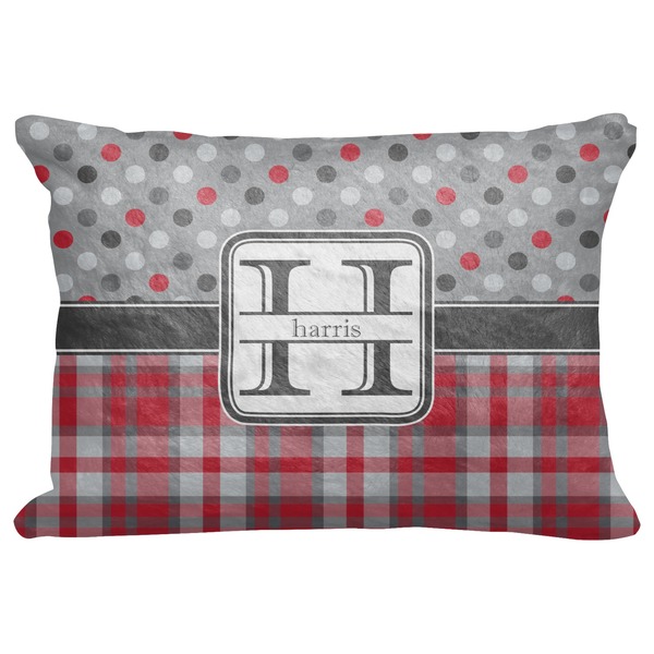 Custom Red & Gray Dots and Plaid Decorative Baby Pillowcase - 16"x12" (Personalized)