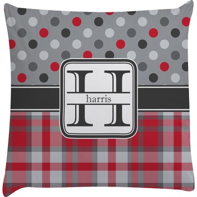 Red & Gray Dots and Plaid Decorative Pillow Case (Personalized)
