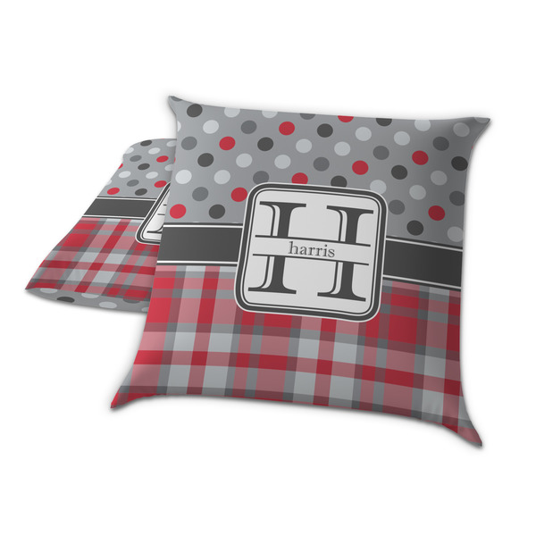 Red & Gray Dots and Plaid Decorative Pillow Case - TWO