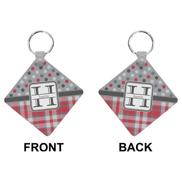 Red & Gray Dots and Plaid Diamond Keychain (Front + Back)