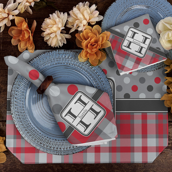 Red & Gray Dots and Plaid Dining Set