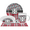 Red & Gray Dots and Plaid Dinner Set - 4 Pc (Personalized)