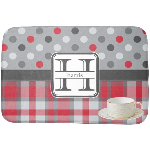 Red & Gray Dots and Plaid Dish Drying Mat