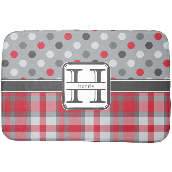 Custom Red & Gray Dots and Plaid Dish Drying Mat (Personalized)