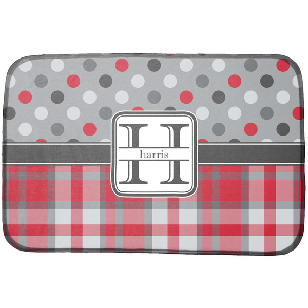 Custom Red & Gray Dots and Plaid Dish Drying Mat (Personalized)