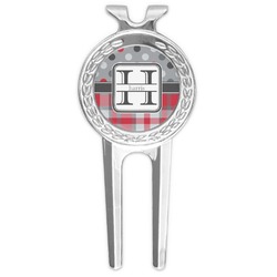 Red & Gray Dots and Plaid Golf Divot Tool & Ball Marker (Personalized)