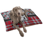 Red & Gray Dots and Plaid Dog Bed - Large w/ Name and Initial