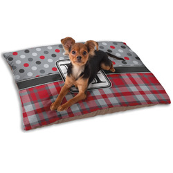 Red & Gray Dots and Plaid Dog Bed - Small w/ Name and Initial