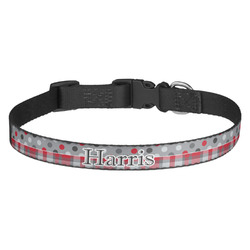 Red & Gray Dots and Plaid Dog Collar - Medium (Personalized)