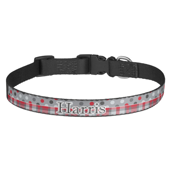 Custom Red & Gray Dots and Plaid Dog Collar (Personalized)