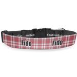 Red & Gray Dots and Plaid Deluxe Dog Collar - Large (13" to 21") (Personalized)