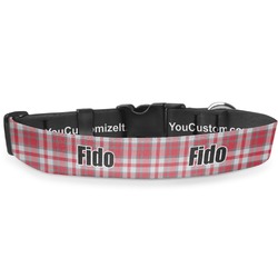 Red & Gray Dots and Plaid Deluxe Dog Collar - Small (8.5" to 12.5") (Personalized)