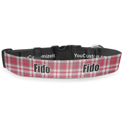 Red & Gray Dots and Plaid Deluxe Dog Collar (Personalized)