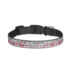 Red & Gray Dots and Plaid Dog Collar - Small (Personalized)