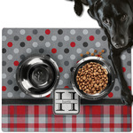 Red & Gray Dots and Plaid Dog Food Mat - Large w/ Name and Initial