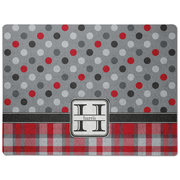 Red & Gray Dots and Plaid Dog Food Mat - Medium without bowls