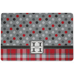 Red & Gray Dots and Plaid Dog Food Mat w/ Name and Initial