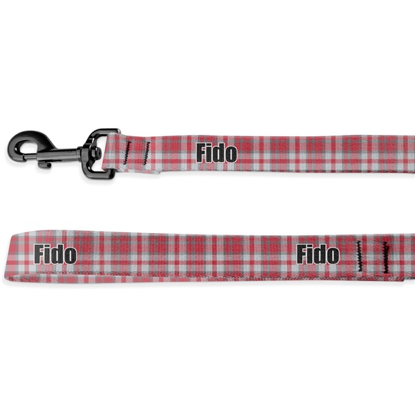 Custom Red & Gray Dots and Plaid Dog Leash - 6 ft (Personalized)