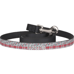 Red & Gray Dots and Plaid Dog Leash (Personalized)
