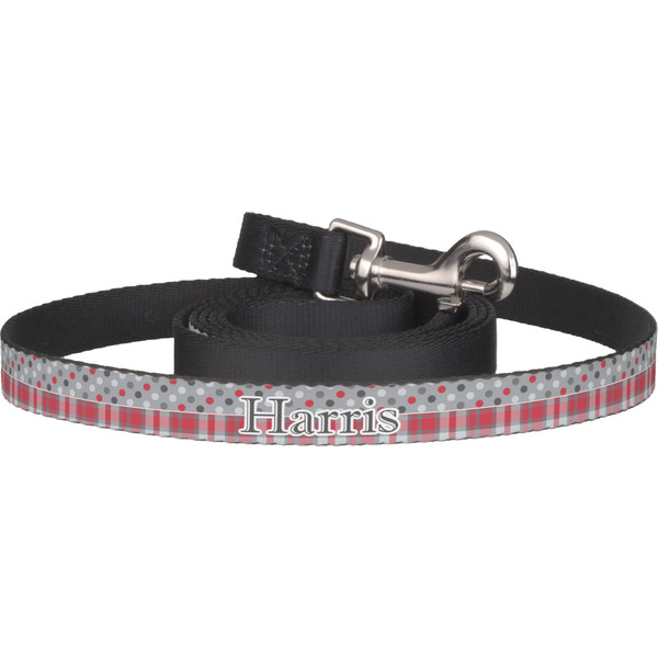 Custom Red & Gray Dots and Plaid Dog Leash (Personalized)