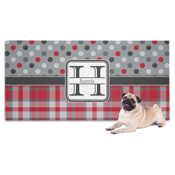 Custom Red & Gray Dots and Plaid Dog Towel (Personalized)