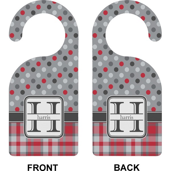 Red & Gray Dots and Plaid Door Hanger (Approval)
