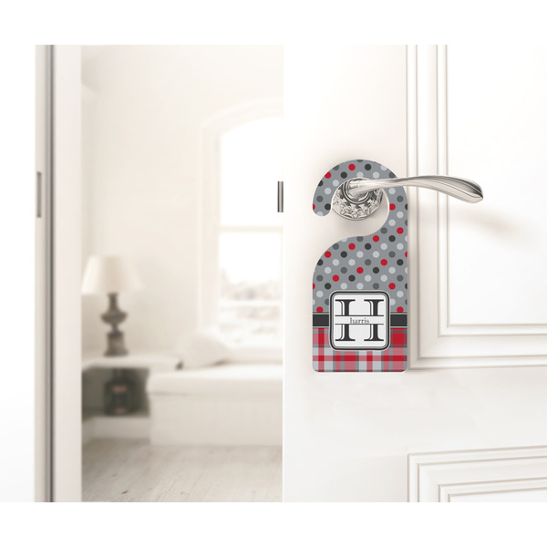Red & Gray Dots and Plaid Door Hanger - LIFESTYLE