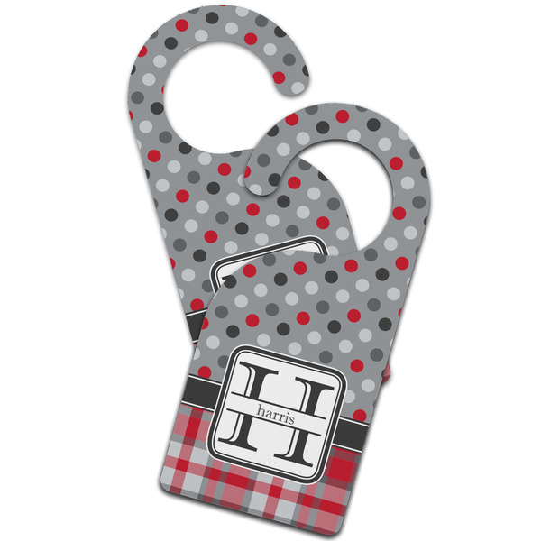 Red & Gray Dots and Plaid Door Hanger - MAIN