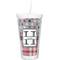 Red & Gray Dots and Plaid Double Wall Tumbler with Straw (Personalized)