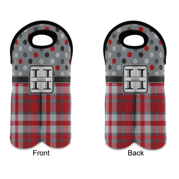 Red & Gray Dots and Plaid Double Wine Tote - APPROVAL (new)