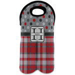 Red & Gray Dots and Plaid Wine Tote Bag (2 Bottles) (Personalized)