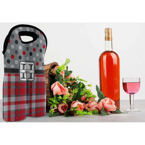 Red & Gray Dots and Plaid Double Wine Tote - LIFESTYLE (new)