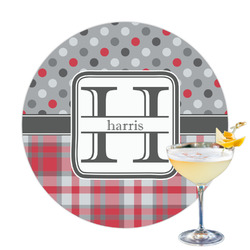 Red & Gray Dots and Plaid Printed Drink Topper - 3.25" (Personalized)