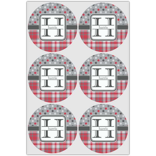 Red & Gray Dots and Plaid Drink Topper - XLarge - Set of 6