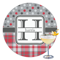 Red & Gray Dots and Plaid Printed Drink Topper - 3.5" (Personalized)