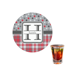 Red & Gray Dots and Plaid Printed Drink Topper - 1.5" (Personalized)