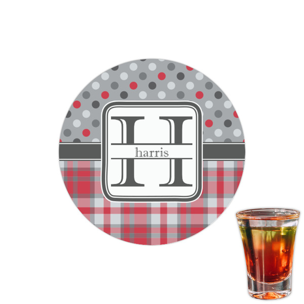 Custom Red & Gray Dots and Plaid Printed Drink Topper - 1.5" (Personalized)