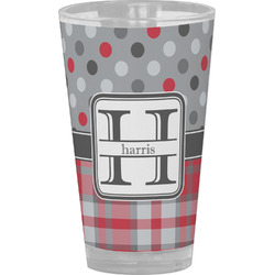 Red & Gray Dots and Plaid Pint Glass - Full Color (Personalized)