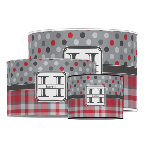Red & Gray Dots and Plaid Drum Lampshades - MAIN