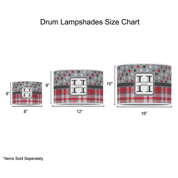 Red & Gray Dots and Plaid Drum Lampshades - Sizing Chart