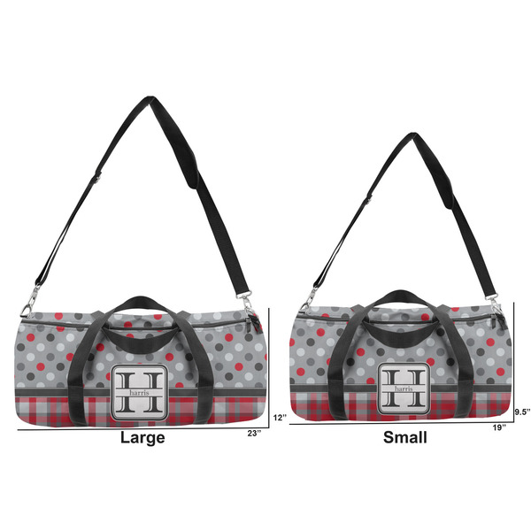 Red & Gray Dots and Plaid Duffle Bag Small and Large