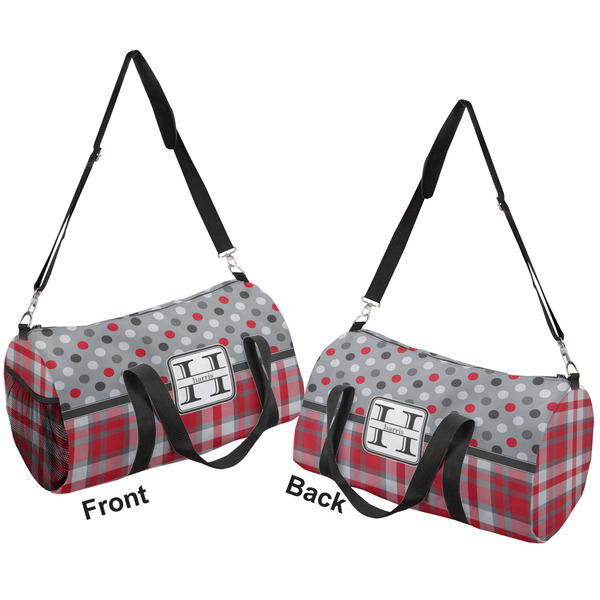 Red & Gray Dots and Plaid Duffle bag small front and back sides