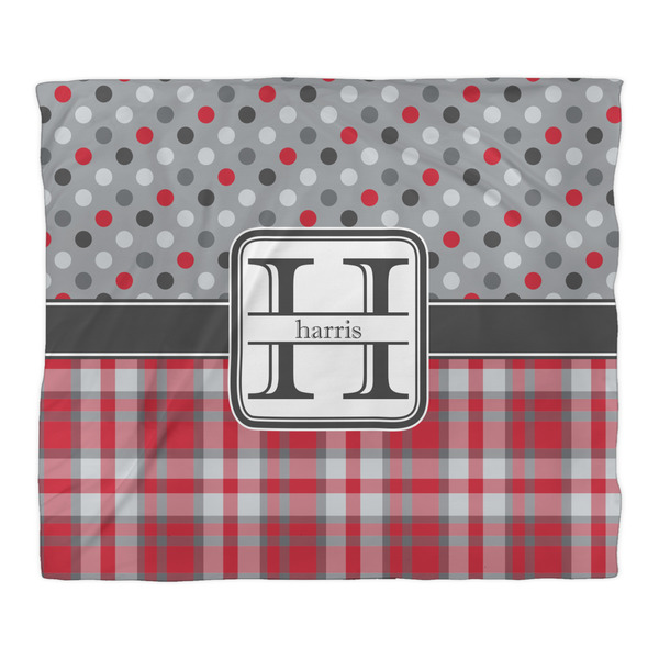 Red & Gray Dots and Plaid Duvet Cover - King - Front