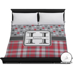 Red & Gray Dots and Plaid Duvet Cover - King (Personalized)
