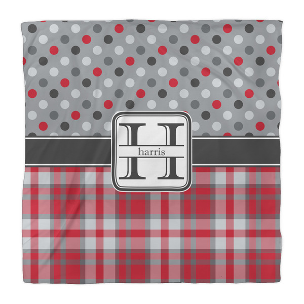Red & Gray Dots and Plaid Duvet Cover - Queen - Front
